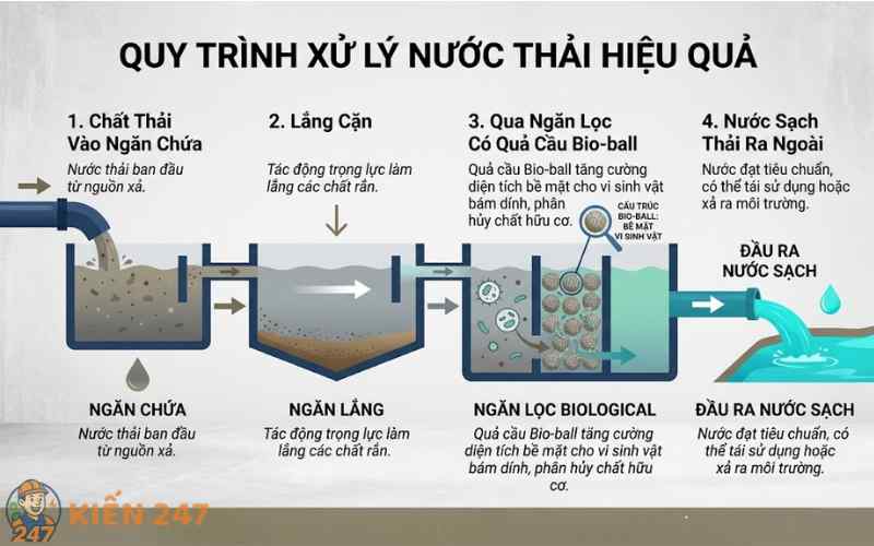 Quy trình xử lý chất thải thông minh bên trong bể phốt nhựa
